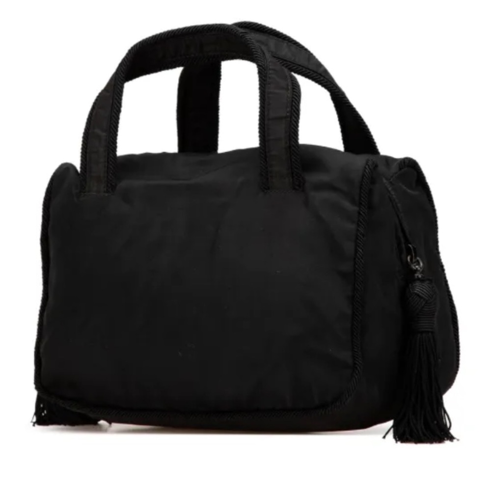 PRADA Vintage Tessuto Tassel Black Silver Hardware Nylon Beaded Handbag Tote‎ - Picture 4 of 14